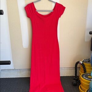 See You Monday Red Scoop Neck Ribbed Maxi Dress